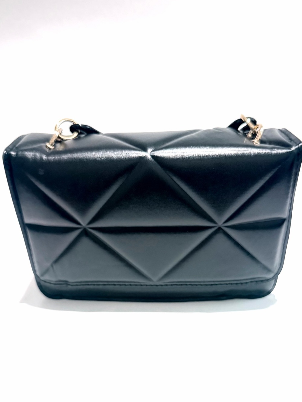 Black Quilted Crossbody Bag with Detachable Logo-Pattern Strap and lightweight